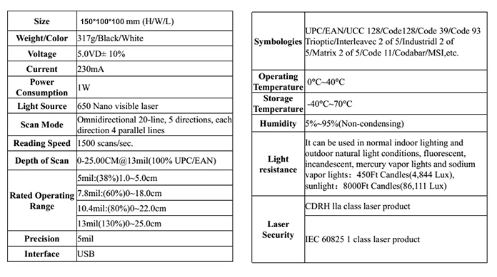 RK8120 Laser Barcode Scanner